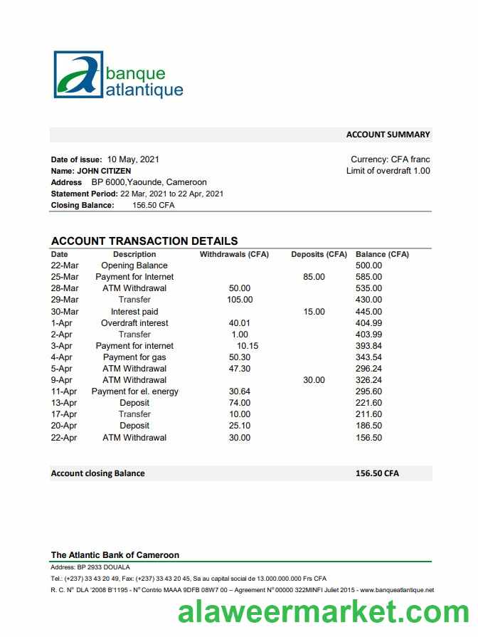 Cameroon Atlantic Bank excel